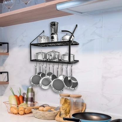 【Lifeideas】Rustproof Wall Mounted Pot Rack Pan Hanger for Kitchen Storage Organization Easy Setup 2Tier Pot Shelf