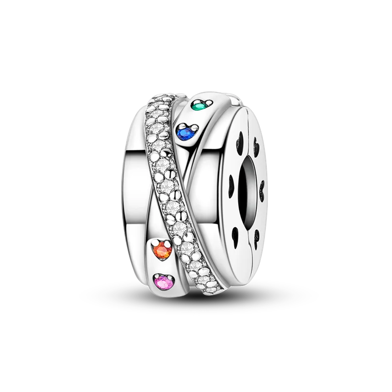 Silver Clasp 925 Sterling Silver CZ Pave Clip Charms Daisy Beads Stopper Safety Chain Fit Original Bangle Bracelet Jewelry Clips