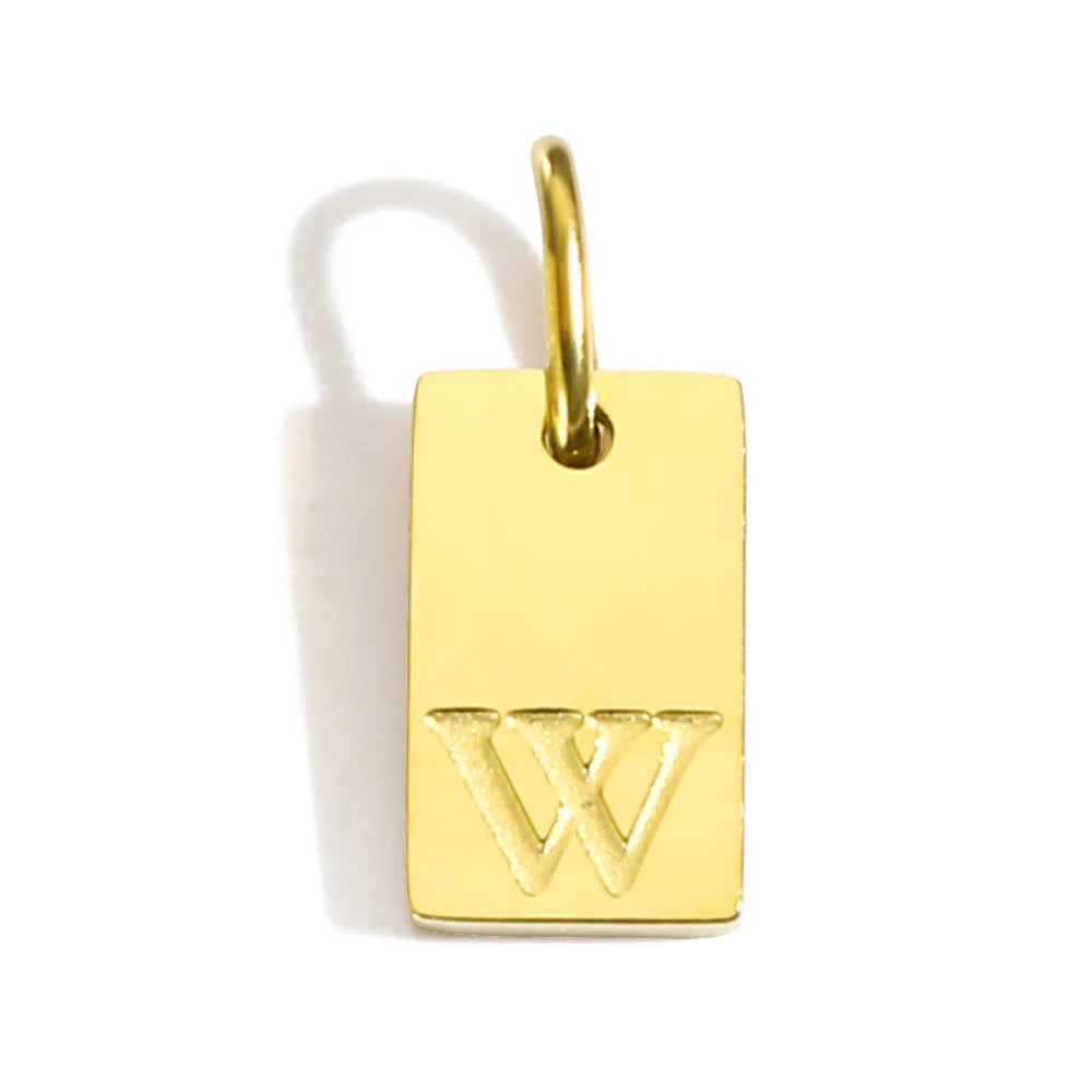 Polished Stainless Steel Square Gold Color Pendant Hang 26 Letters DIY Bracelet Pet Collar Necklace Jewelry Making
