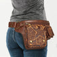 Medieval Punk Waist Bag PU Leather Retro Emboss Adjustable Outdoor Motorcycle Crossbody Pouch Casual Sports Portable Hip Bags
