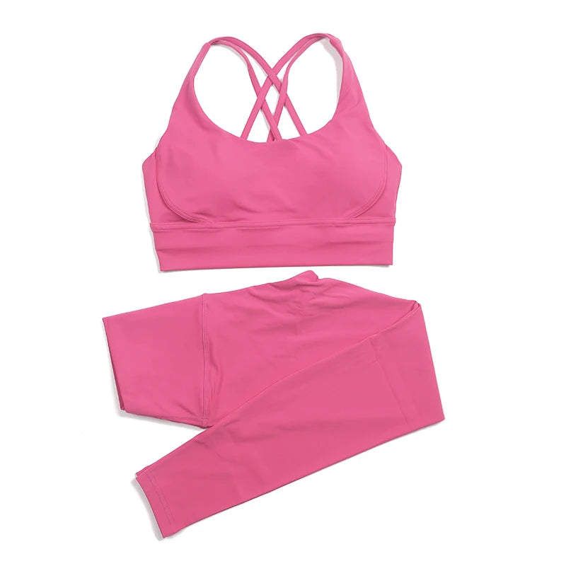 SOISOU Nylon Yoga Set Women's Tracksuit Gym Fitness Set Woman 2 Pieces Leggings Sports Bra Breathable Sportwear Woman Clothes