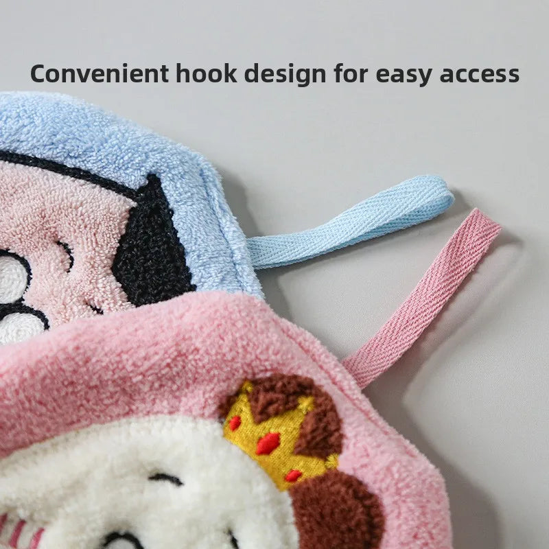 Thickened Absorbent Coral Fleece Hand Towel Cartoon Embroidery Design Kitchen Bathroom Decor Universal Use Soft Comfortable