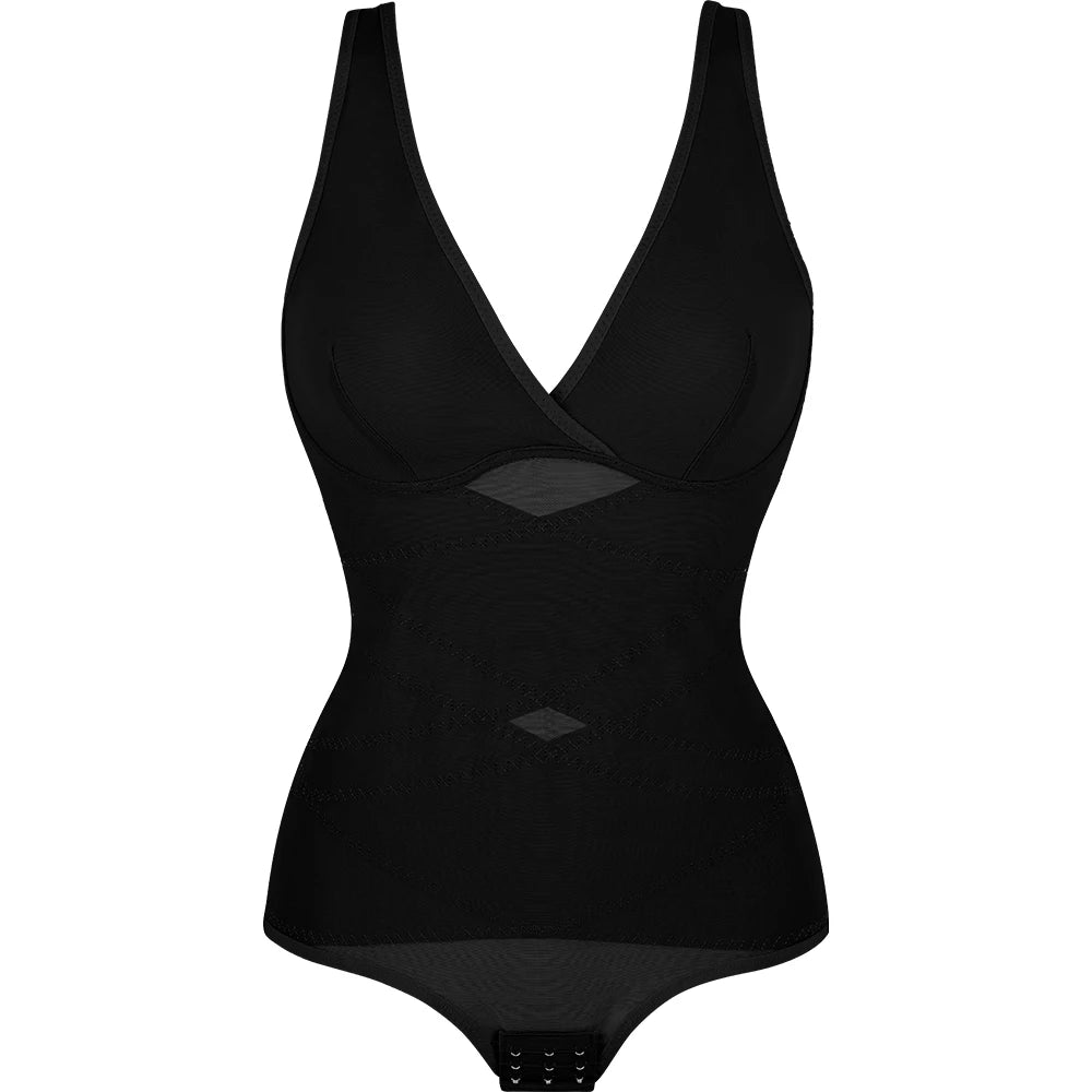 Bodysuit Shapewear for Women Tummy Control V-Neck Cross Design Butt Lifting Shaper Invisible for Daily Wear