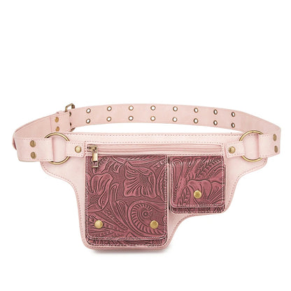 Medieval Punk Waist Bag PU Leather Retro Emboss Adjustable Outdoor Motorcycle Crossbody Pouch Casual Sports Portable Hip Bags