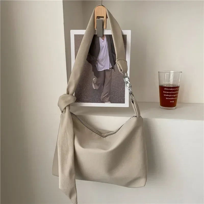 Black Crossbody for Women Girls Handbag Shopper Casual Solid Simple Chain Knotted Straps Messenger Shoulder Totes Bags Handbags