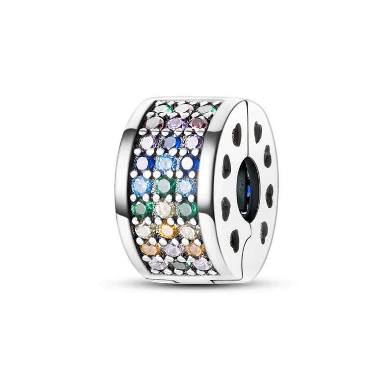 Silver Clasp 925 Sterling Silver CZ Pave Clip Charms Daisy Beads Stopper Safety Chain Fit Original Bangle Bracelet Jewelry Clips