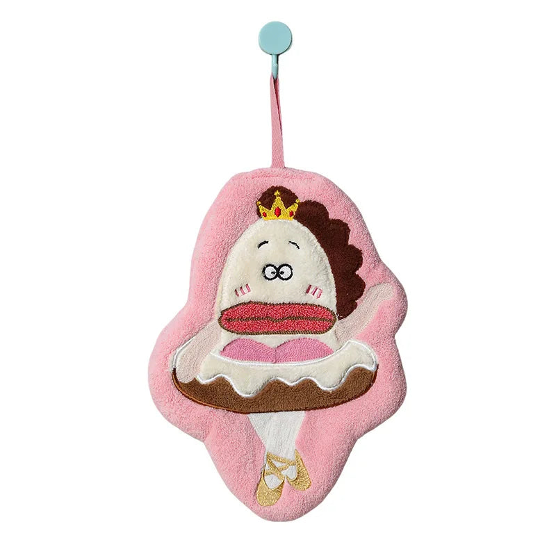 Thickened Absorbent Coral Fleece Hand Towel Cartoon Embroidery Design Kitchen Bathroom Decor Universal Use Soft Comfortable