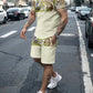 2025 Summer Men's Clothing Letter Print Short Sleeve Top Men's Elastic Waist Shorts 2-piece Set Plus Size T Shirts Shorts Set