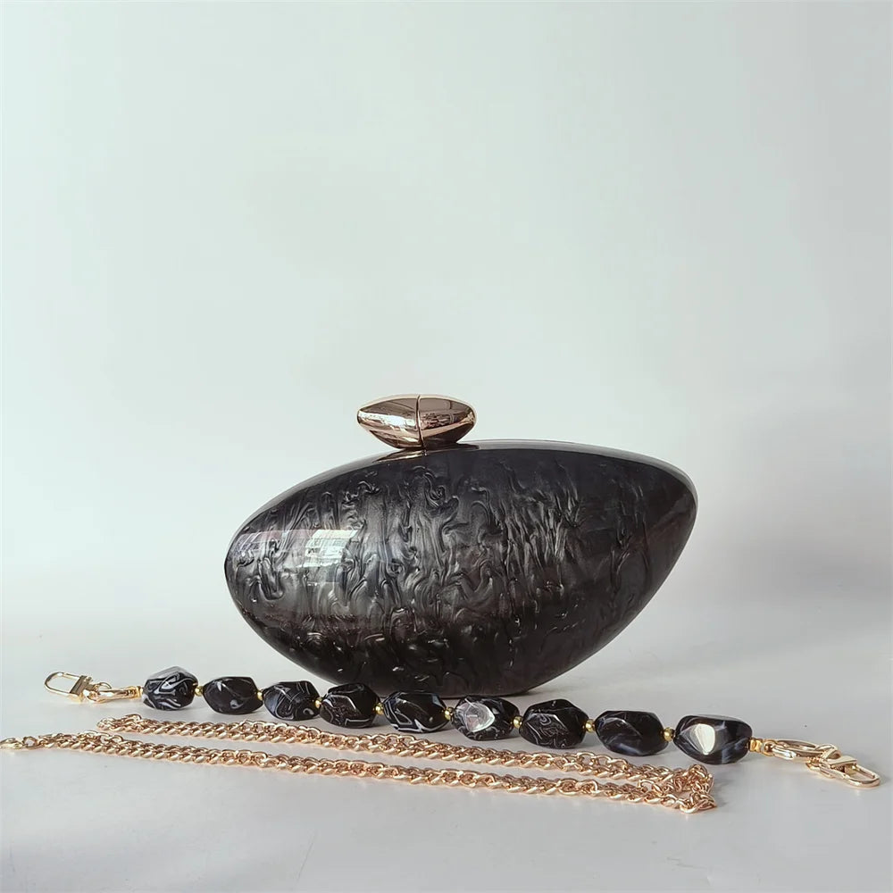 Shell Brand Pearl Brown Marble Acrylic Box Clutches Evening Bag Wedding Party  Female Mini Purse Evening Female Bridal Handbag