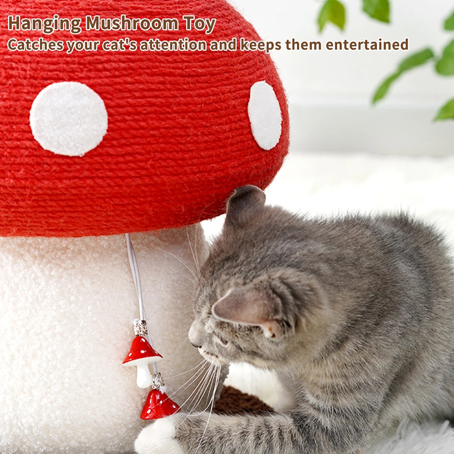 Mushroom Shape Sisal Rope Cat Scratcher, Durable Climbing Post & Play Toy for Indoor Cats, Non-Shedding Scratching Pole