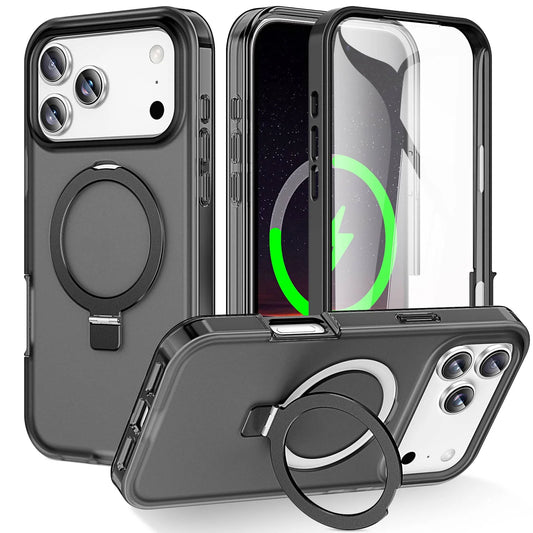 For iPhone 17 Pro Max iPhone Air Matte Case,Built-in PET Screen Protector, Ring Kickstand, Dual Layer Full Body Shockproof Cover