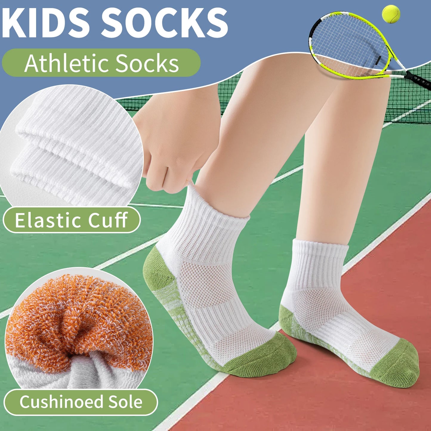 12 Pairs Toddler Kids Boys&Girls Cushion Socks Athletic Basketball Sport Youth Crew Soft Breathable Socks For Outdoor(1-15 Years Old)