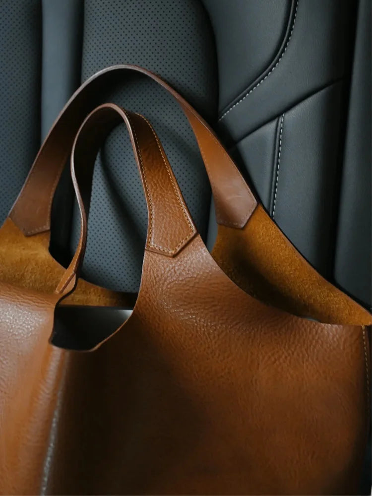 Brown Soft Leather Large Capacity Tote Bag Women's 2025 New Luxury Minimalist High-End Feeling Tablet Briefcase Handbag