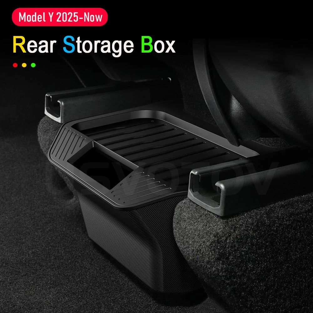 Rear Seat Storage Box for Tesla Model Y Juniper 2025 2026 Organizer Center Console Bins Backseat Trash Can Garbage Accessories