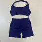 Yoga Shorts Set Seamless Yoga Set Workout Scrunch Shorts Sets Halter Sports Bra Scrunch Shorts Fitness Clothes Gym Suit
