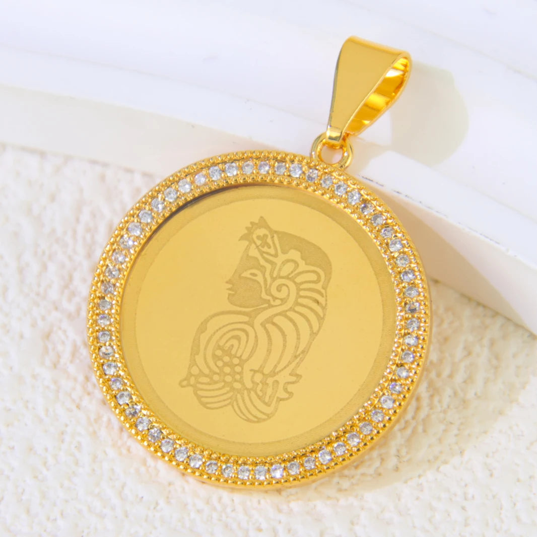 Arabic Islamic Simple Necklace Pendant 21k Gold Plated Dubai Wedding Vintage Coins Pendants Exotic Classic Ayatul Kursi Jewelry