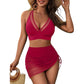2025New Year's Fashion Swimwear Solid Color Sexy Mesh Patchwork Drawstring Two-Piece Swimsuit