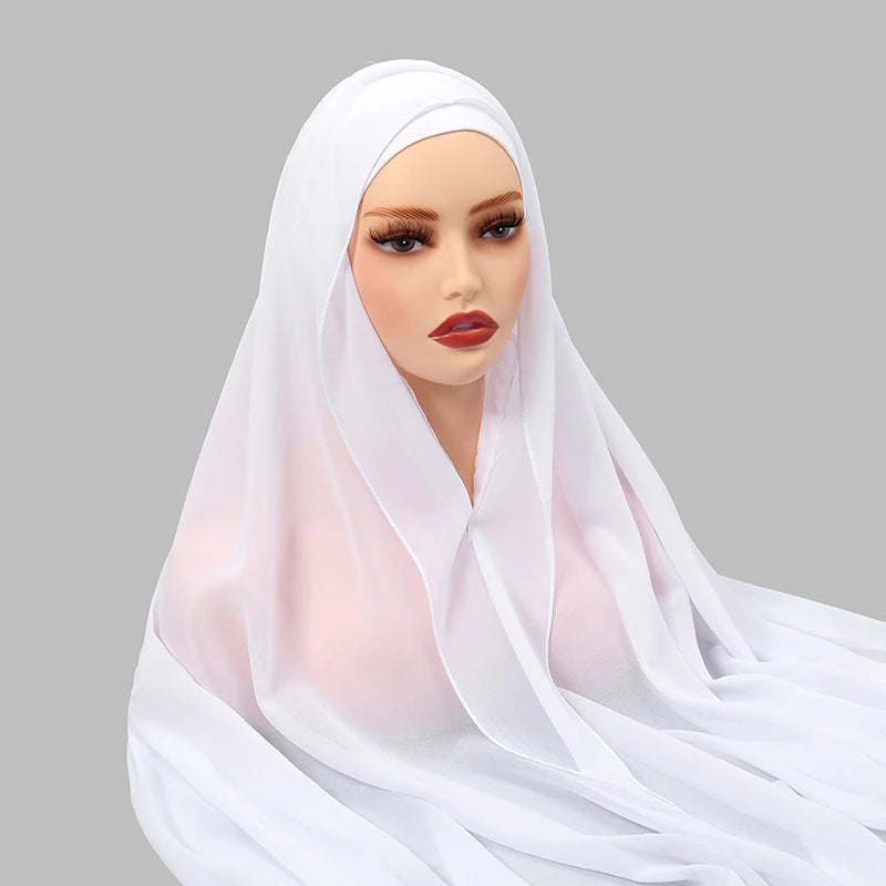Chiffon Instant Hijab With Bulit-in Magnets Muslim Woman Hijab Solid Color Easy To Wear Shawl Wrap With Undercap Famme Headscarf