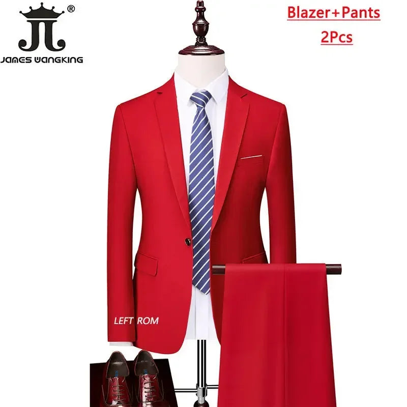 M-6XL 15 Colors ( Jacket+Vest+Pants ) Formal Business Office Men's Suits Groom Wedding Dress Party Dress Solid Color Suit