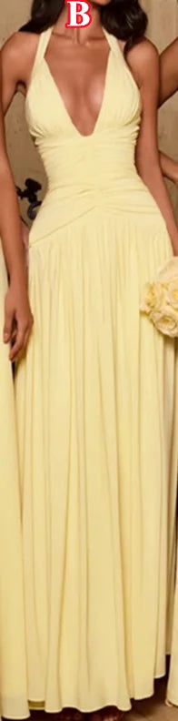 Sexy Long Bridesmaid Dresses A Line Side Split Customized Spaghetti Straps V Neck Yellow Chiffon Wedding Party Dress