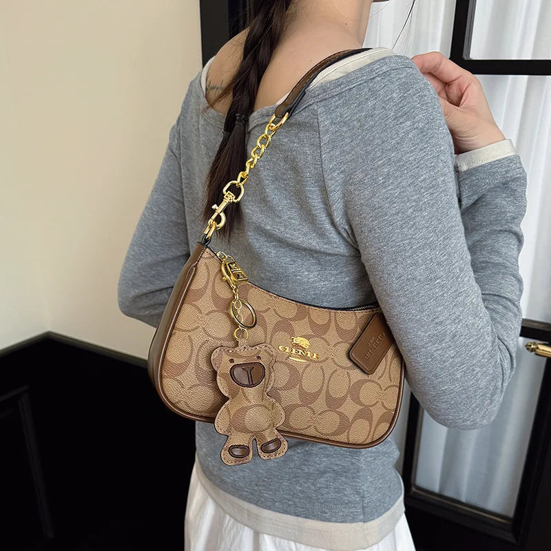 Fashionable Printed Women'S Underarm Crossbody Shoulder Bag Classic Elegant Small Square Bag Retro Commuter Style Chain Bag