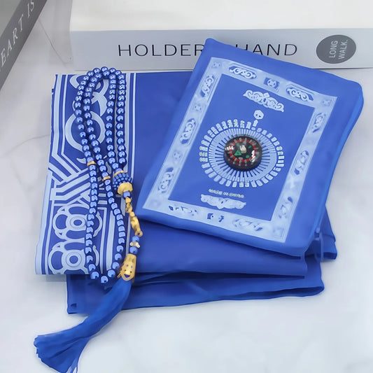 1-Set Islamic Prayer Mat & Bead Set with Small Bag - Portable Ramadan Prayer Suitable, Travel - Islamic Gift for Muslim Weddings
