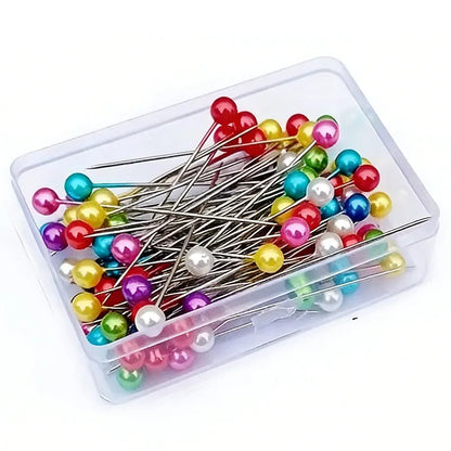 New 100pcs Fashion Sewing Needles Colored Glass Ceramics Head Bead Pin Stitch Knitting Needles Sewing Fixed Diy Safety Pin