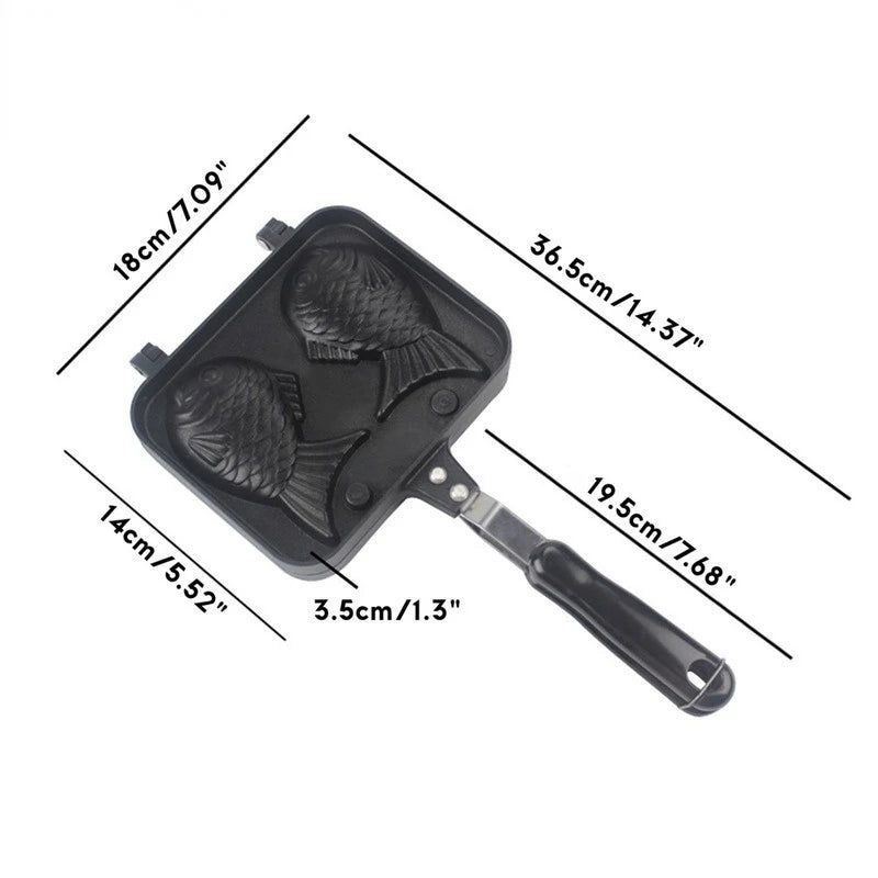 Japanese Taiyaki Waffle Maker Double Fish Shaped Dessert Cake Pan Kitchen Pancake Fry Pan Waffle Molds for Hot Desserts