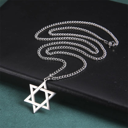 EUEAVAN Star of David Pendant Necklace Women Men Stainless Steel Gold Silver Black Color Classic Six-pointed Star Jewish Jewelry