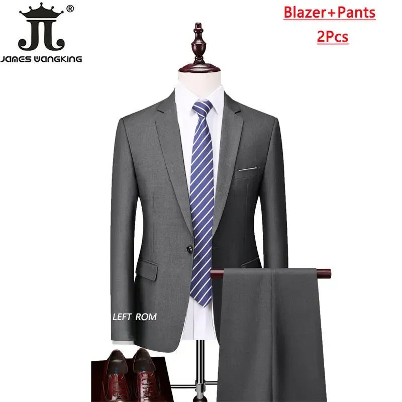 M-6XL 15 Colors ( Jacket+Vest+Pants ) Formal Business Office Men's Suits Groom Wedding Dress Party Dress Solid Color Suit