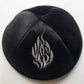 Judaical Velvet Kippah with Embroidery Of Fire for Men Yamaka Hat Kippot Royal Blue Grey 18cm