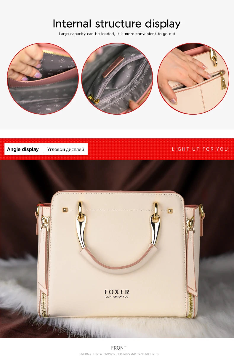 FOXER Split Leather Women Shoulder Bag Elegant Handbag 2025 Autumn Winter Female Large Tote Bag Luxury Design Crossbody Purse