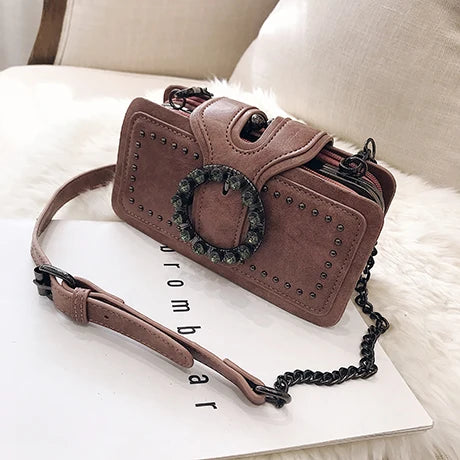 Fashionable Chain Strap Small Square Bag Women's Bag Retro Style Crossbody Bag Versatile Casual Pure Color Lock Buckle Closure