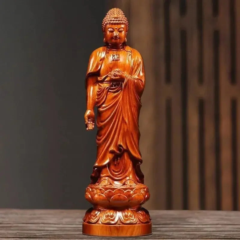 Rosewood Standing Buddha Statue Ornament Festival Workmanship Gift Family Worship Statue Wood Sculpture Handmade Decoration