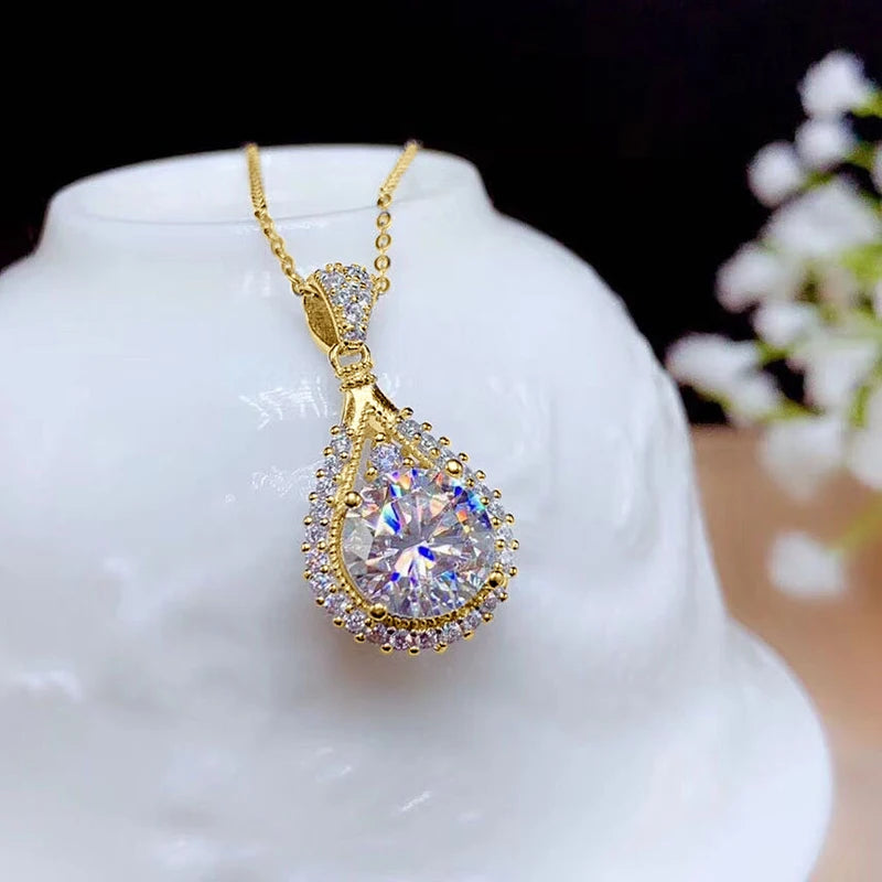 OXTAO 18K White Gold Moissanite Water Drop Necklace Pendant Female Jewelry Certified 925 Sterling Silver Anniversary Gift