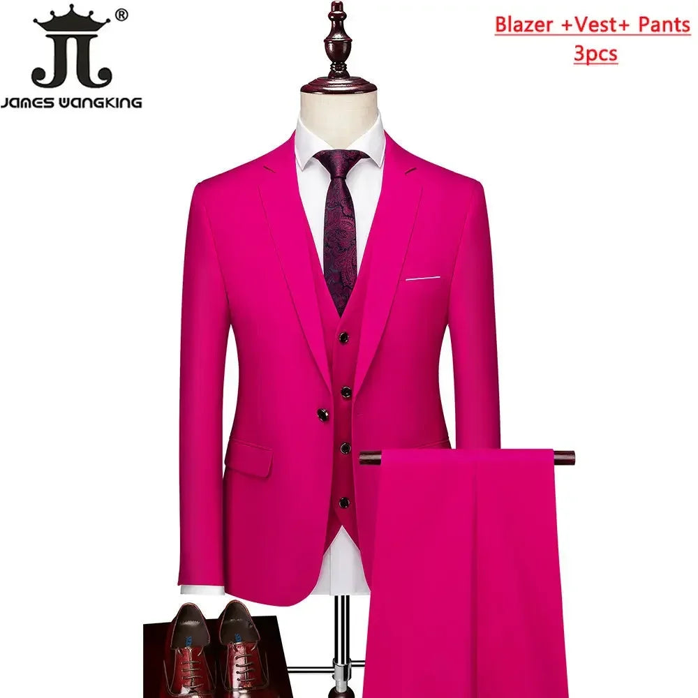 M-6XL 15 Colors ( Jacket+Vest+Pants ) Formal Business Office Men's Suits Groom Wedding Dress Party Dress Solid Color Suit