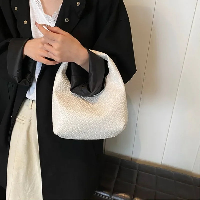 Retro Casual Versatile PU Leather Tote Bag,Fashion Woven Embossed Shoulder Bags ,Knotted Decorative Hobo Bag,Pleated Cloud Bag