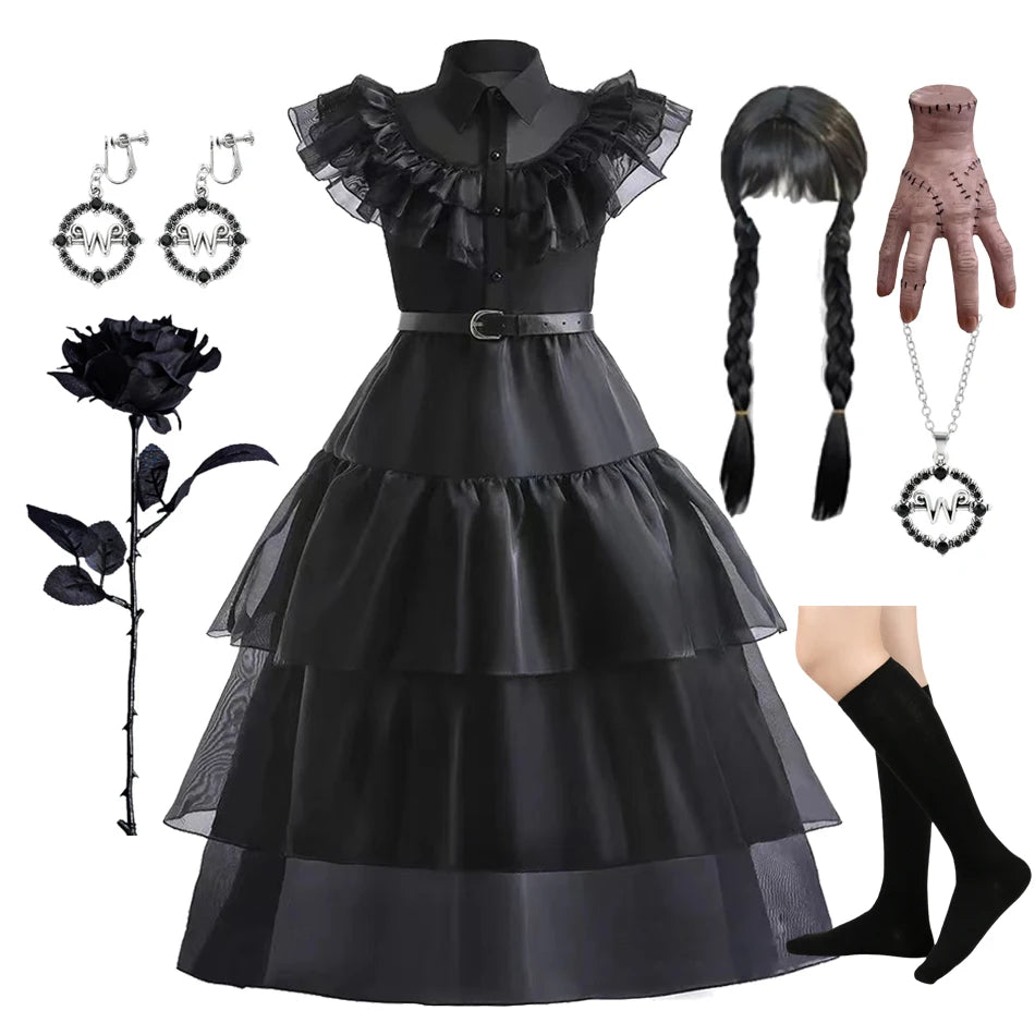 Girls Halloween Cosplay Costume Dress Movie Kids Gothic Dancing Vestidos Party Outfits Dress