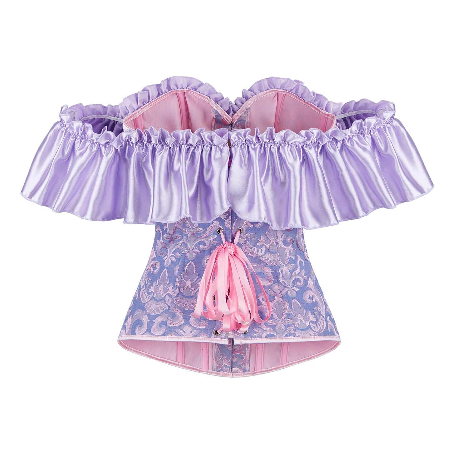 Women's Sexy Corset Bustier Button Down Back Tied Elegant Embroidered Ruffles Trim Strapless Slim Fit Off The Shoulder Tops