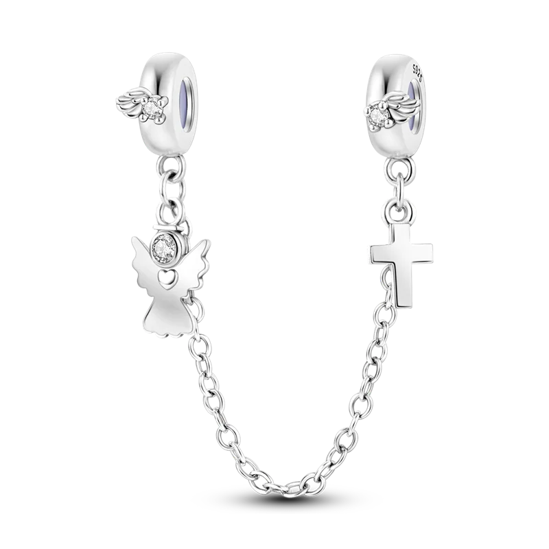 Silver Clasp 925 Sterling Silver CZ Pave Clip Charms Daisy Beads Stopper Safety Chain Fit Original Bangle Bracelet Jewelry Clips
