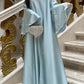 Muslim Women Abaya Dress 2 Piece Set Butterfly Satin Lace-up Morocco Caftan Inner Dress Musulman Ensembles Cadigan Outfit Suits