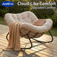 JustEvo Cloud-Like Comfortable Rocking Chair with Extra-Soft Pillow - Outdoor Rattan Garden Furniture for Reading and Relaxation, 4 Petal Support, Modern White Patio Chair.