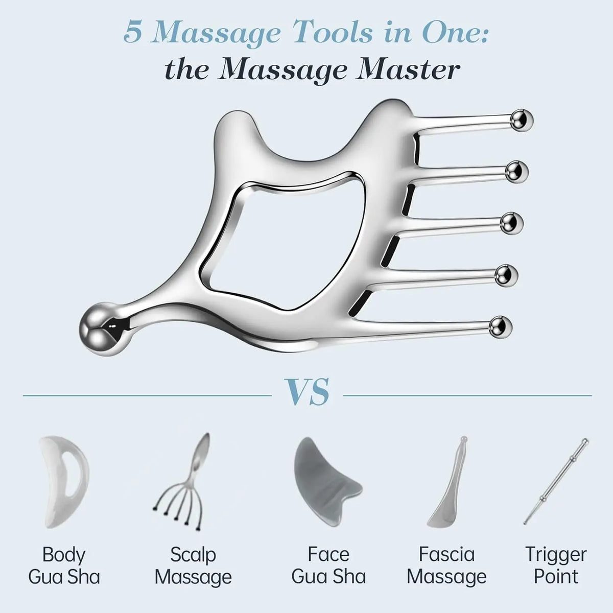 5 in 1 Metal Gua Sha Facial Tools Head Massage Comb Scalp Guasha Massager Point Tool Deep Relaxation Relieving Home SPA