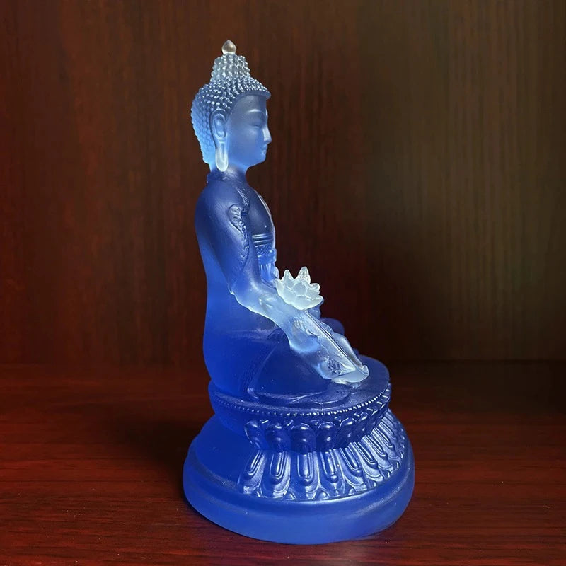 1Pc Thai-style Blue Medicine Buddha Statue Zen Ornaments Resin Craft Resin Buddha Crafts Handmade Pharmacist Buddhist Sculpture