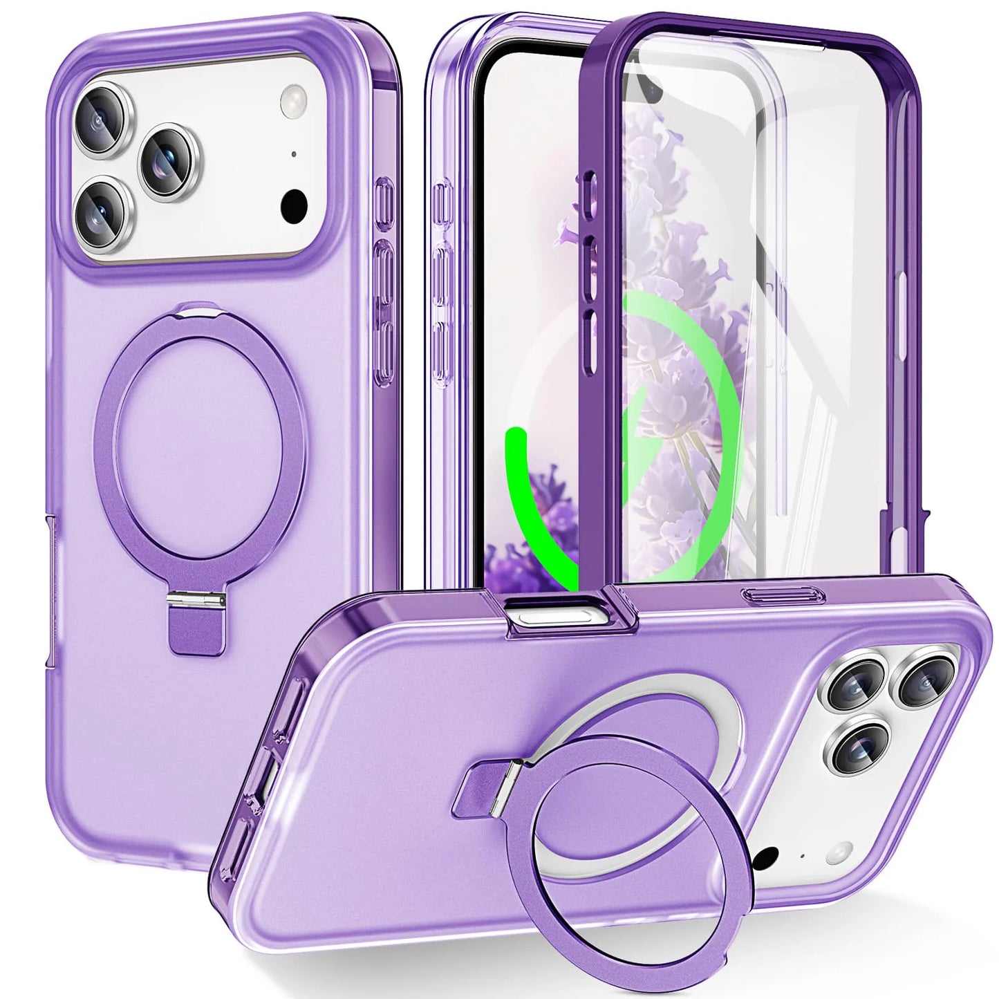 For iPhone 17 Pro Max iPhone Air Matte Case,Built-in PET Screen Protector, Ring Kickstand, Dual Layer Full Body Shockproof Cover