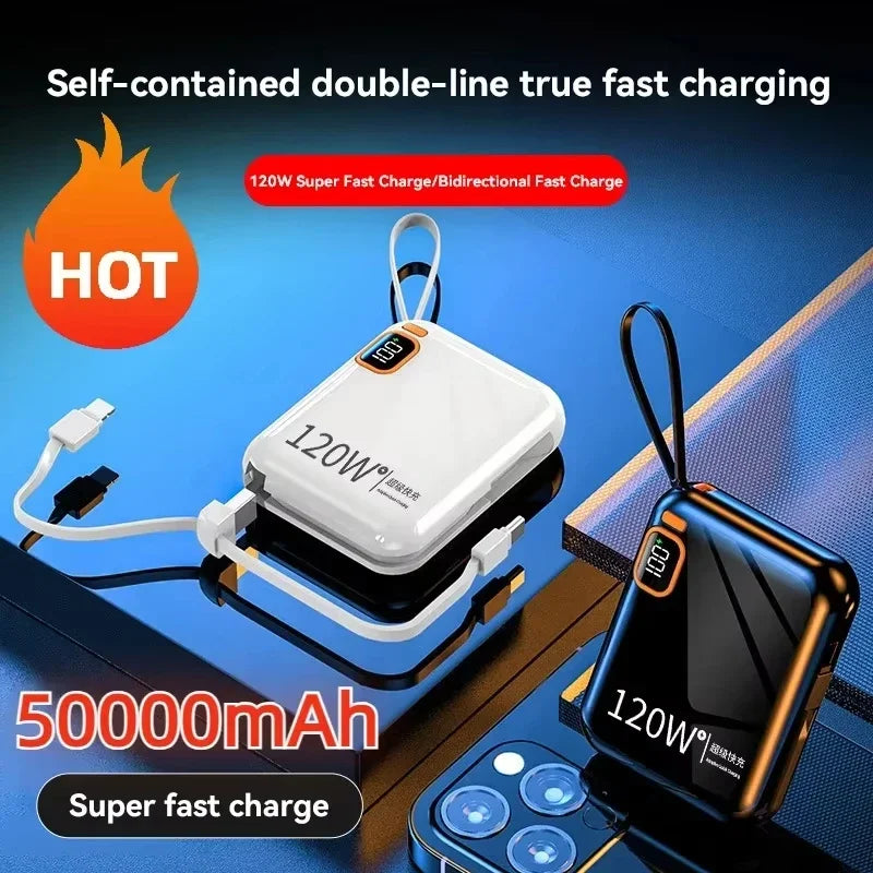 100000mAh 120W Portable Power Bank High Capacity Cable Two-way Fast Charging Mini Powerbank For Xiaomi IPhone Samsung ﻿2025 New