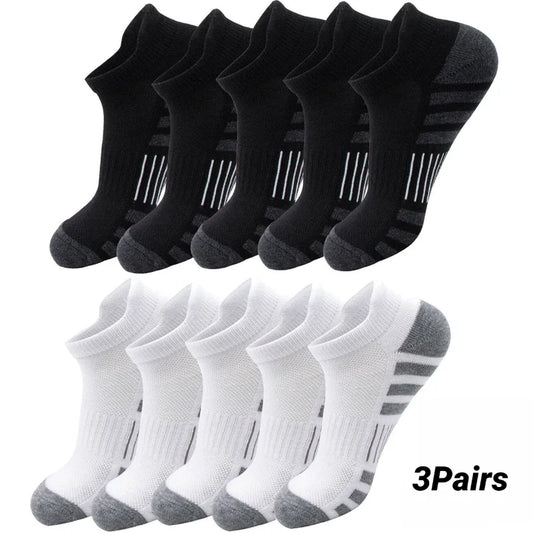Three pairs of cushioned breathable low-cut athletic running socks