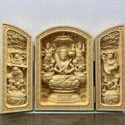 Solid Wood Carving Three Open Buddha Statue, Collapsible Sculpture, Living Room and Bedroom Decoration, Modern Art