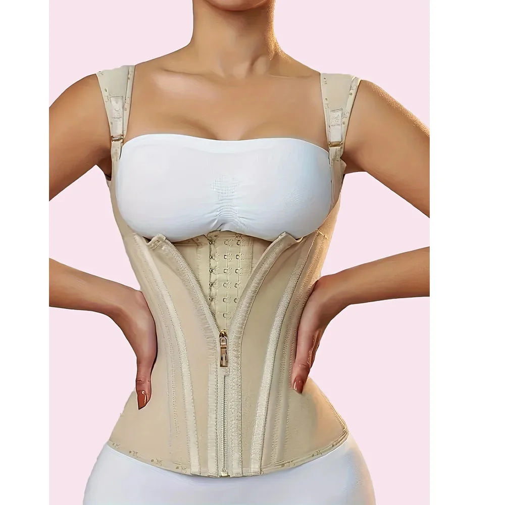 Women's Plus Size Tummy Control Corset Vest Cincher,Full Coverage Back Shapewear with Zipper &Buttoned Closure,Hard Control Belt