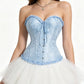 Women's Strapless Sweetheart Corset Light Blue Floral Jacquard Ruffle Frill Bustier